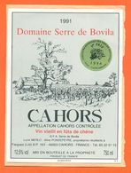 étiquette Vin De Cahors Domaine Serre De Bovila 1991 Lucie Merlo à Fargues - 75 Cl - Cahors