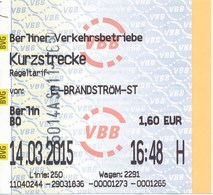 BRD Berlin 2015 Fahrschein Kurzstrecke BVG Berliner Verkehrsbetriebe - Europa