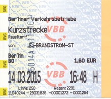 BRD Berlin 2015 Fahrschein Kurzstrecke BVG Berliner Verkehrsbetriebe - Europa