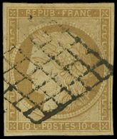 EMISSION DE 1849 1a   10c. Bistre-brun, Oblitéré GRILLE, TB, Cote Cérès - 1849-1850 Cérès