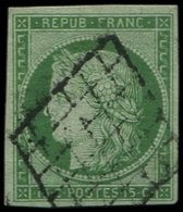 EMISSION DE 1849 2    15c. Vert, Obl. GRILLE, TTB. S - 1849-1850 Ceres