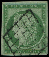 EMISSION DE 1849 2    15c. Vert, Obl. GRILLE, TTB. S - 1849-1850 Cérès