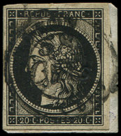 EMISSION DE 1849 3    20c. Noir Sur Jaune, Obl. Cursive 58/CUTS Et Càd T15 NOYON (4)/JANV/49 Sur Petit Fragt, TB - 1849-1850 Cérès