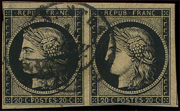 EMISSION DE 1849 3    20c. Noir Sur Jaune, PAIRE, 2 Marges Fines (filets Intacts), Obl. Càd T15 NANTES 10/1/49, TB. S - 1849-1850 Cérès