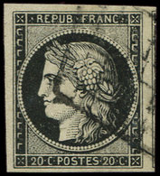EMISSION DE 1849 3a   20c. Noir Sur Blanc, Voisin à Droite, Obl. GRILLE, TTB - 1849-1850 Cérès
