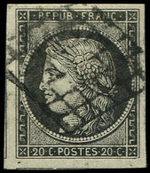 EMISSION DE 1849 3a   20c. Noir Sur Blanc, Obl. GRILLE, Belles Marges, 2 Amorces De Voisins, TTB - 1849-1850 Ceres