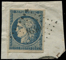 EMISSION DE 1849 4    25c. Bleu, Obl. PC 1640 S. Fragt, TB - 1849-1850 Cérès