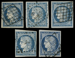 EMISSION DE 1849 4    25c. Bleu (3) Et 4a 25c. Bleu Foncé (2) Obl. GRILLE Ou PC, TB - 1849-1850 Cérès