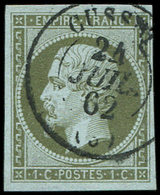 EMPIRE NON DENTELE 11    1c. Olive, Obl. Càd T15 CUSSET 24/7/62, TB/TTB - 1853-1860 Napoleon III