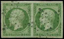 EMPIRE NON DENTELE 12    5c. Vert, PAIRE Obl. Etoile, Grandes Marges, TTB - 1853-1860 Napoleon III