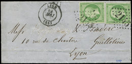 Let EMPIRE NON DENTELE 12    5c. Vert (2) Obl. GC 2145 S. LSC Locale, Càd T15 LYON 19/5/68, TTB - 1853-1860 Napoléon III.