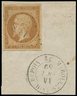 EMPIRE NON DENTELE 13A  10c. Bistre, T I, Obl. PC 18(8)8 Sur Fragt, Càd T15 MAROLLES-EN-HUREPOIX 14/10/59 (indice 15), T - 1853-1860 Napoléon III.