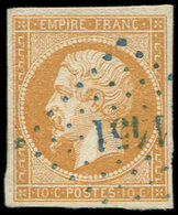 EMPIRE NON DENTELE 13Ab 10c. Bistre-orange, T I, Obl. PC 1451 En BLEU, TTB. S - 1853-1860 Napoléon III.