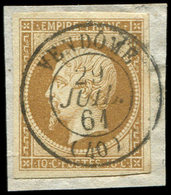 EMPIRE NON DENTELE 13Ba 10c. Bistre Brun Obl. Càd T15 VENDOME 29/7/61 Sur Petit Fragt, Frappe Superbe - 1853-1860 Napoleon III