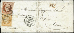 Let EMPIRE NON DENTELE 13A + 16, 10c. Et 40c. Obl. Los. J S. LAC, Càd (J) PARIS (J) 19/6/57, Arr. TORINO, TTB - 1853-1860 Napoleone III