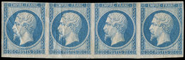 * EMPIRE NON DENTELE 14B  20c. Bleu, T II, BANDE De 4, La Paire Centrale ** Est Touchée - 1853-1860 Napoléon III.