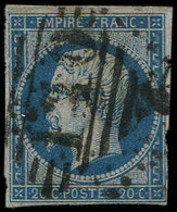 EMPIRE NON DENTELE 14   20c. Bleu, Obl. Cachet Anglais, TB - 1853-1860 Napoleon III