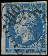 EMPIRE NON DENTELE 14A  20c. Bleu, T I, Obl. Losange PC + Obl. OR, TB - 1853-1860 Napoleon III