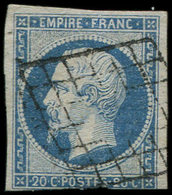 EMPIRE NON DENTELE 14A  20c. Bleu, Oblitéré GRILLE, TB - 1853-1860 Napoléon III.