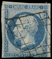 EMPIRE NON DENTELE 14A  20c. Bleu, Oblitéré GRILLE, TB - 1853-1860 Napoléon III