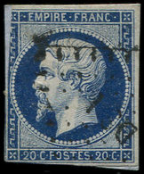 EMPIRE NON DENTELE 14Aa 20c. Bleu Foncé, T I, Obl. Losange DS1, TB - 1853-1860 Napoleon III