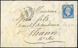 Let EMPIRE NON DENTELE 14A  20c. Bleu Obl. Amb. SN1e S. LAC, Càd Amb. De Jour STRASBOURG A NANCY 12/5/58, TB - 1853-1860 Napoleone III