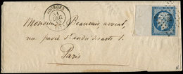 Let EMPIRE NON DENTELE 14A  20c. Bleu, Grand Bdf, Obl. PC 481 S. Env., Càd T15 BOURGES 31/12/59, Superbe - 1853-1860 Napoleon III