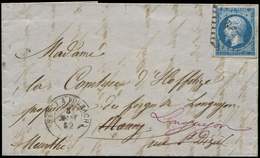 Let EMPIRE NON DENTELE 14A  20c. Bleu Obl. Los. NF2e S. LAC, Càd Amb. De Jour NANCY A FORBACH 8/9/62, TB - 1853-1860 Napoleone III