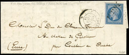 Let EMPIRE NON DENTELE 14Ae 20c. Bleu Sur Lilas, T I, Obl. Los. F Sur LAC, Càd PARIS 28/2/58, TB. C, Cote Maury - 1853-1860 Napoleon III