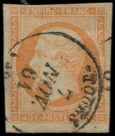 EMPIRE NON DENTELE 16   40c. Orange, Obl. Càd TOURS 7/11/61, TB - 1853-1860 Napoleon III