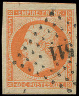 EMPIRE NON DENTELE 16a  40c. Orange Vif, Obl. PC, Marges énormes, TTB - 1853-1860 Napoléon III.