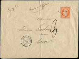 Let EMPIRE NON DENTELE 16   40c. Orange, Obl. PC 413 S. Env., Càd T15 BLERANCOURT 7/2/58, "affrt Insuff.", 15g.50, Taxe  - 1853-1860 Napoleon III