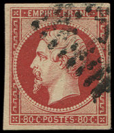 EMPIRE NON DENTELE 17Ad 80c. VERMILLONNE, Obl., Pelurage, B/TB - 1853-1860 Napoleon III