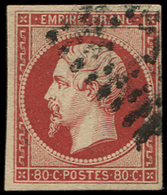 EMPIRE NON DENTELE 17Ad 80c. VERMILLONNE, Obl., Pelurage, B/TB - 1853-1860 Napoleone III