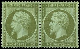 (*) EMPIRE DENTELE 19    1c. Olive, PAIRE, Centrage Parfait, Neuf Sans Gomme, TB - 1862 Napoléon III.