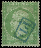 EMPIRE DENTELE 20    5c. Vert, Obl. PD Bleu Dans Un Rectangle, TB. Br - 1862 Napoléon III.