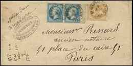 Let EMPIRE DENTELE 21 Et 22, 10c. Bistre Et 20c. Bleu PAIRE, Obl. Càd T15 St GERMAIN En LAYE 9/5/- S. Bande De "pièces D - 1862 Napoléon III.