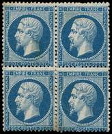 * EMPIRE DENTELE 22   20c. Bleu, BLOC De 4, TB - 1862 Napoleon III