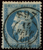 EMPIRE DENTELE 22   20c. Bleu, Obl. Càd Bureau De Passe 897 De LA CHARITE 15/2/66, TTB - 1862 Napoléon III