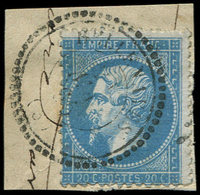 EMPIRE DENTELE 22   20c. Bleu, Obl. Càd T22 BELLENAVES Sur Petit Fragt, TB - 1862 Napoléon III.