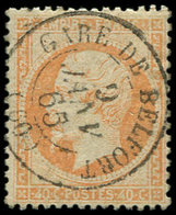 EMPIRE DENTELE 23   40c. Orange, Obl. Càd GARE DE BELFORT 9/1/65, Frappe Superbe - 1862 Napoléon III