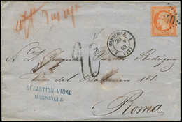 Let EMPIRE DENTELE 23   40c. Orange, Obl. GC 2240 S. LSC, Càd Marseille 20/11/63, "afft Insuff.", Taxe 20 Et Arr. ROMA,  - 1862 Napoleon III