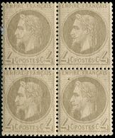 ** EMPIRE LAURE 27A   4c. Gris, T I, BLOC De 4, Inf. Adh. S. Paire Sup., Frais Et TB - 1863-1870 Napoleon III With Laurels