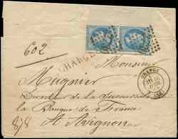 Let EMPIRE LAURE 29B  20c. Bleu, T II, PAIRE Avec Grand BORD De FEUILLE, Obl. GC 2730 S. LAC CHARGE, Càd T17 ORANGE 16/4 - 1863-1870 Napoléon III. Laure