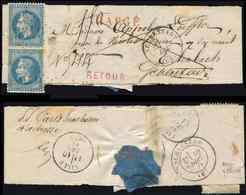 Let EMPIRE LAURE 29B  20c. Bleu, T II, PAIRE Obl. GC 3349 S. Bande CHARGE, Càd T16 SCHLESTADT 9/12/69, R Et TB - 1863-1870 Napoleon III With Laurels