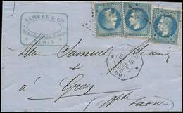 Let EMPIRE LAURE 29B  20c. Bleu, T II, 3 Ex. Obl. Etoile S. LAC, Càd Octog. * PARIS * E2 19/7/69, TB - 1863-1870 Napoleon III With Laurels