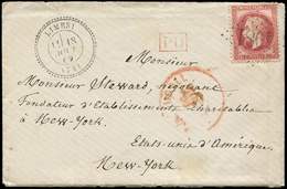 Let EMPIRE LAURE 32   80c. Rose, Obl. GC 4981 S. LAC, Càd T24 LIMESY, Arr. NEW-YORK, TTB - 1863-1870 Napoleon III With Laurels