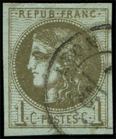 EMISSION DE BORDEAUX 39C   1c. Olive, R III, Obl. Càd T17 LYON, TB - 1870 Emissione Di Bordeaux
