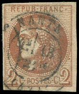 EMISSION DE BORDEAUX 40B   2c. Brun-rouge, R II, Obl. Càd T17 NANTES, TB - 1870 Bordeaux Printing