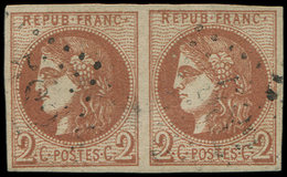 EMISSION DE BORDEAUX 40B   2c. Brun-rouge, R II, PAIRE Obl. GC 532, Frappe Légère, TTB. J - 1870 Bordeaux Printing